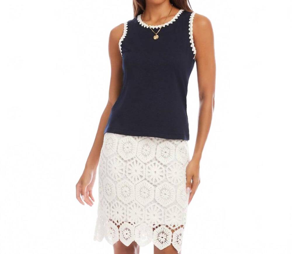 NEW KAREN KANE edge stitch contrast tank in navy